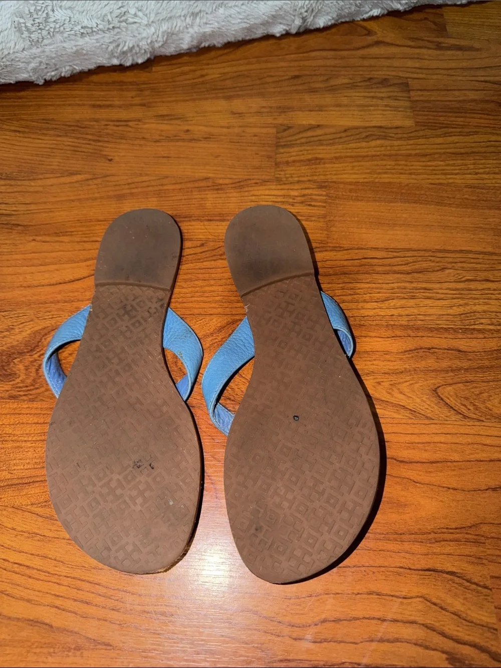 Tory Burch Light Blue Leather Logo Flip Flops